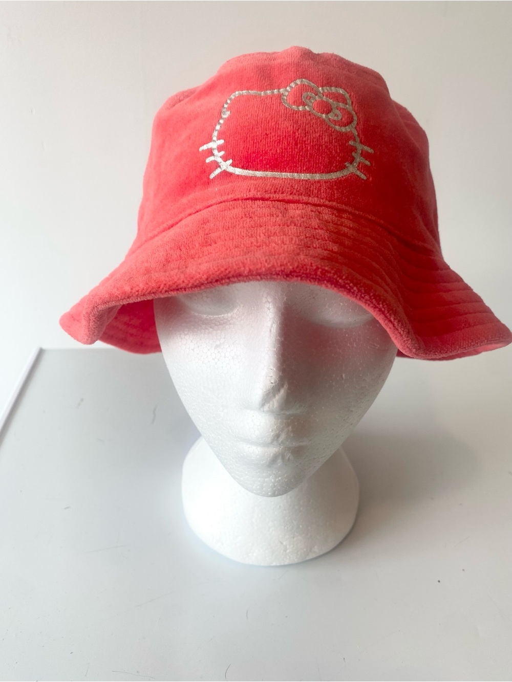Hello Kitty Red Velour Bucket Hat Silver Logo Adult One Size Kawaii Sanrio